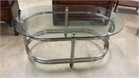 Glass and Metal Oval Coffee Table