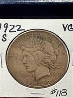 1922 S Peace Dollar - VG