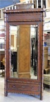 French Aesthetic Faux Bamboo Mirrored Armoire.