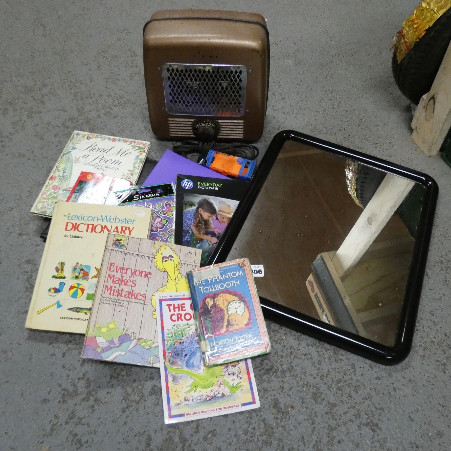 Vintage Portable Heater & Assorted Books