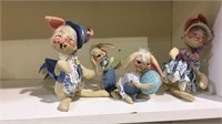 Four Annalee easter rabbit bunny family figures,