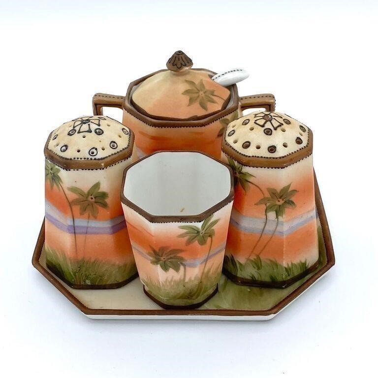 Antique Tropical Porcelain Condiment Set