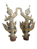 Pair of 2 Carved Wooden Tie, Dancer Figurines
