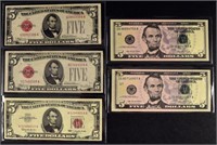 1928 & 63 $5 United States Note Red Seal