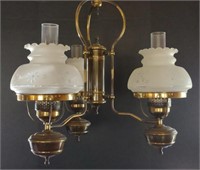 3 Bulb Brass Chandelier w/ Frosted Glass Shades