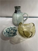 Stoneware pitcher, Murano gold dust bubble glass
