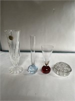 Crystal vase, bubble glass vase, and paper weight
