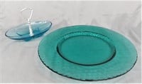 BLUE GLASS SERVING TRAY & CANDY DISH