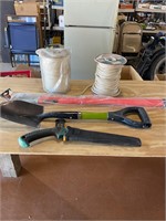 Assorted tools, rope, bumper markers