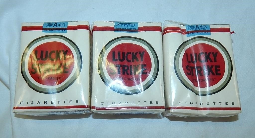 3 Vintage Unopened Packs Lucky Strike Cigarettes