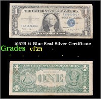 1957B $1 Blue Seal Silver Certificate Grades vf+