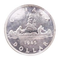 Canada 1945 Silver Dollar MS60  ICCS