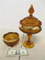 Vintage Amber Glass Footed Candy Dish w/