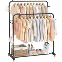 Laiensia Double Rods Garment Rack with Wheels, Clo