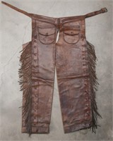 Pair of F.A.Meanea stovepipe fringe Leather Chaps
