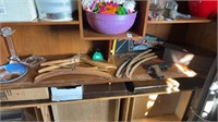 Shelf Lot of Vintage Hangers and Glass Items