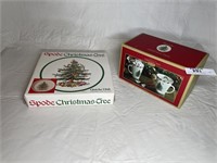 Spode Christmas tree quiche dish and 2 mugs