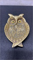 Vintage Solid Brass Owl Trinket Dish 4" Wide X 6"