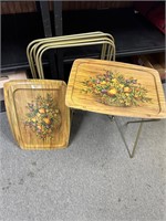 4 Metal Floral TV Tray Tables