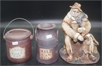 Australian seated man pottery figure