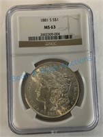 1881S Morgan silver dollar MS 63
