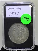 Silver Morgan Dollar cased 1891-o