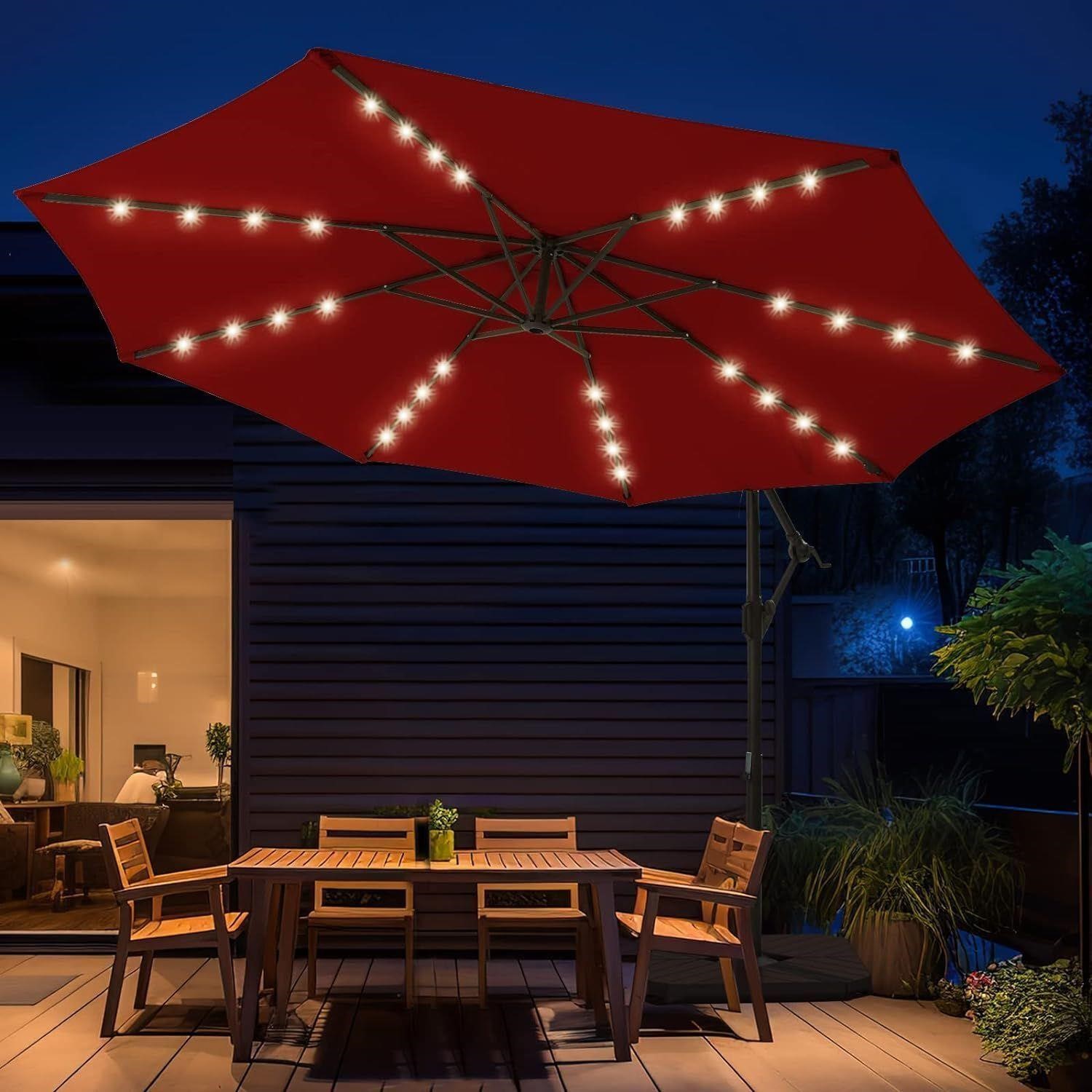 10ft  Solar LED Offset Hanging Patio Umbrella