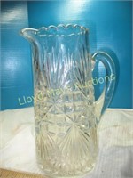 Vintage Ornate Glass Water Pitcher - 9.5"