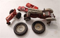 VINTAGE CAST AND METAL TOYS AND THREE NEWER TOYS