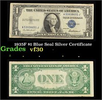 1935F $1 Blue Seal Silver Certificate Grades vf++