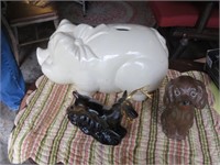 PIG BANK, AVON DEER AND DOG FIGURINE