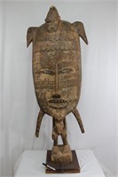Large African Senufo Carved Tribal Mask Statue