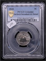 1868 PCGS AU DETAILS SHIELD NICKEL