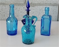 Vintage Blue Glass Bottles