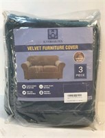New 3pc Dark Green Velvet Furniture Cover