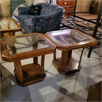 B230 Two oak and glass end tables