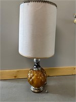 Vtg Amber Glass Table Lamp 3'Tall