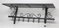 Heavy Wrought Iron Wall Shelf with Hooks