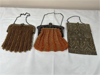 3 antique beaded purses