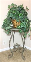 Green and Brown Painted Scrolled Plant Stand