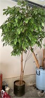 10 Foot Faux Ficus Tree Brass Planter