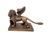 Antique Brass Winged Lion Paperweight