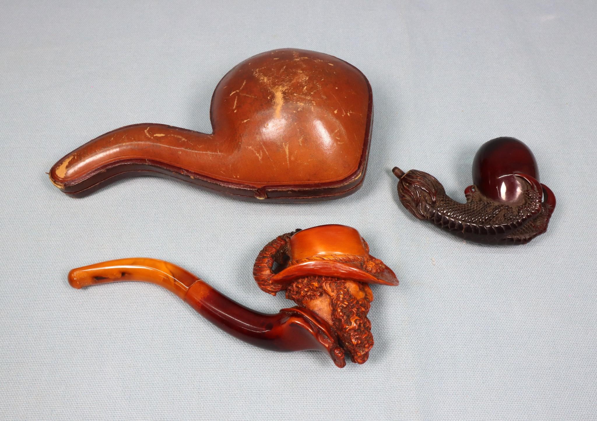 (2) Antique Carved Meerschaum Pipes