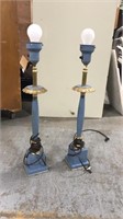 Pair of two gold and blue table lamps