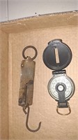 Antique spring scale,  compass