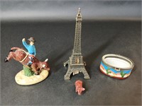 Porcelain Bull Rider, Eiffel Tower & Trinket Box