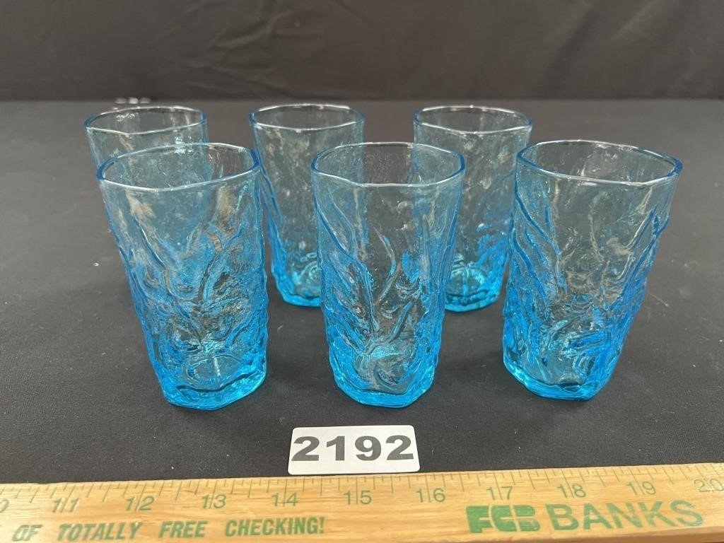 MCM Lido Milano Coastal Blue Crinkle Juice Glasses