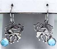 Sterling "Larimar" Horse Earrings 6 Grams