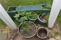 Collection of 5 planters and a planter bench; as i