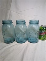 3 Blue Ball Quart Jars = #s 3, 7, 7